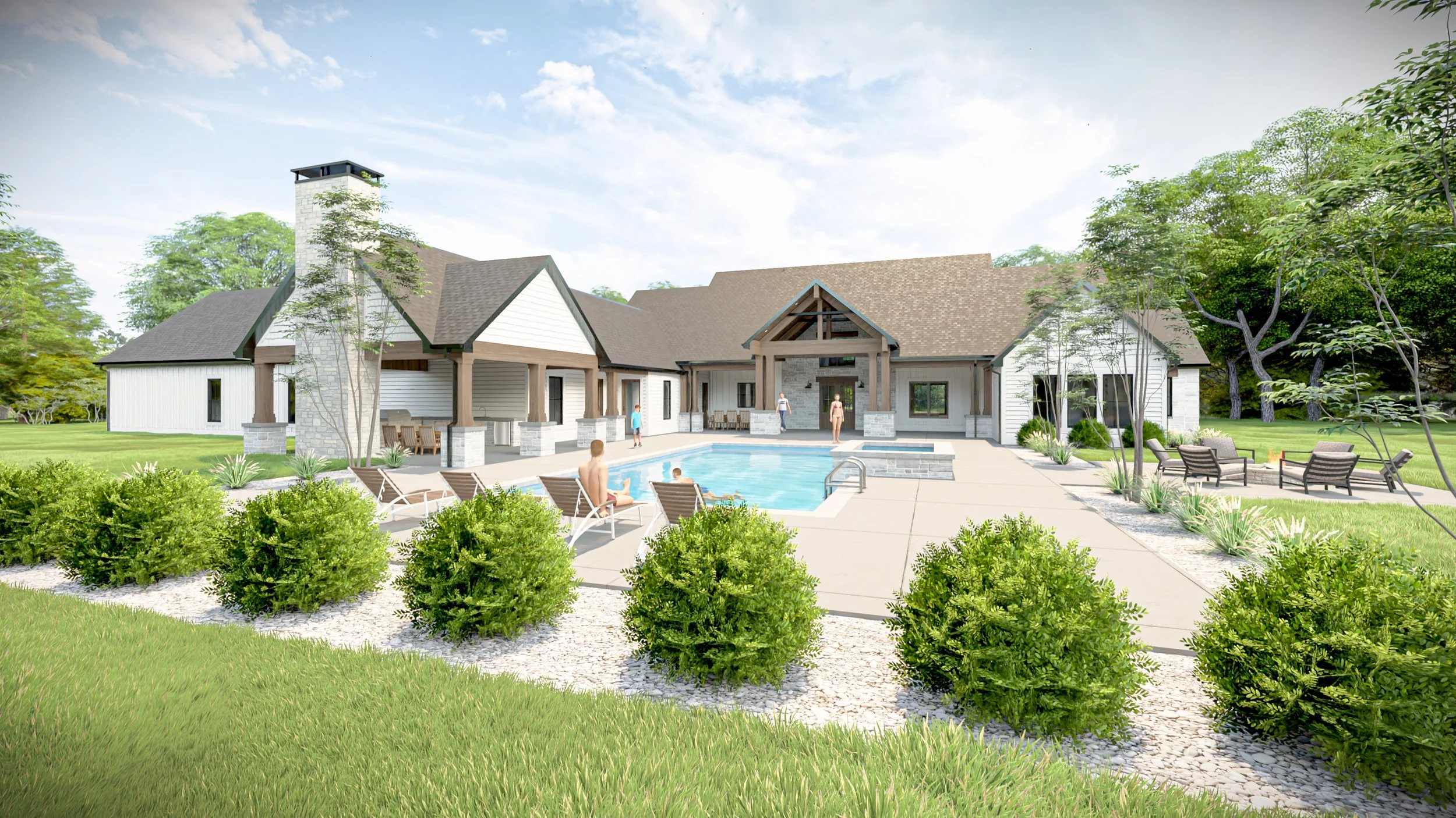 Modern farmhouse backyard pool design inspiration