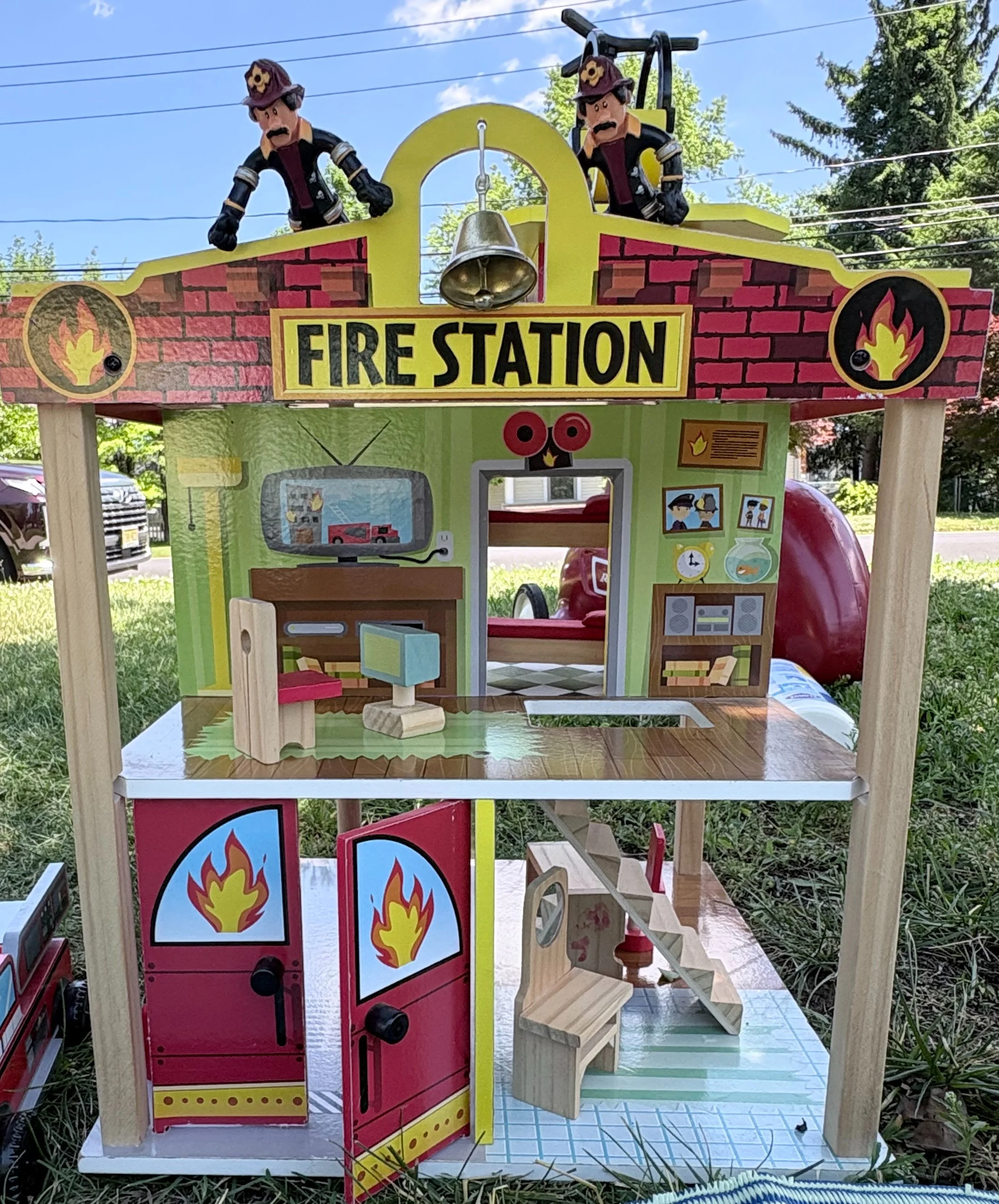 Wooden fire station playset