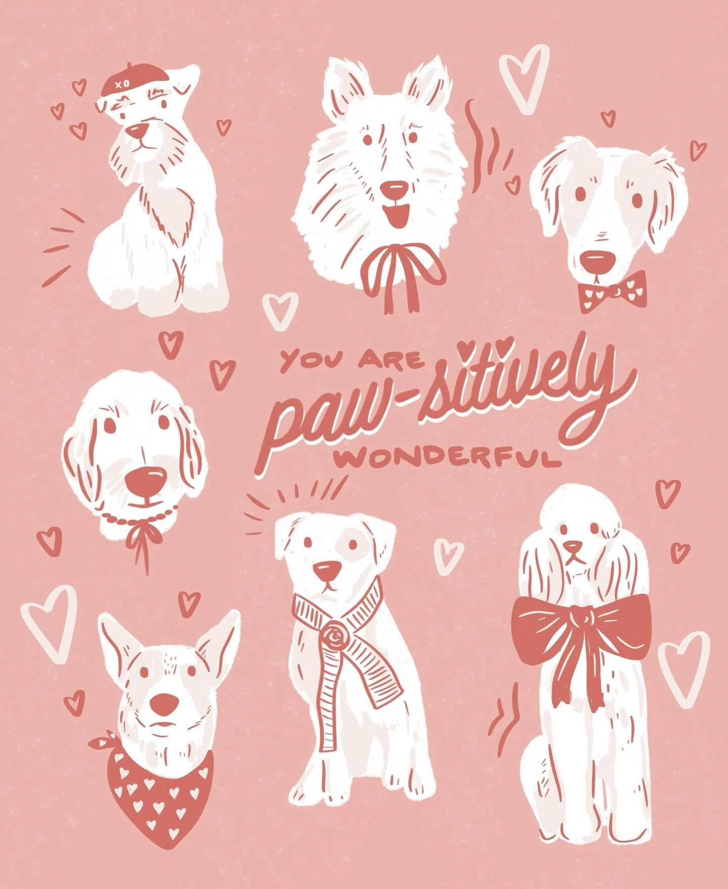 Wishing everyone a sweet and happy Valentine&rsquo;s Day with this Cupid pups illustration. No arrows here, but lots of paw-sitively delightful pups ready to share their love. We dog-sit frequently so I use some of our favorite guests whenever I need