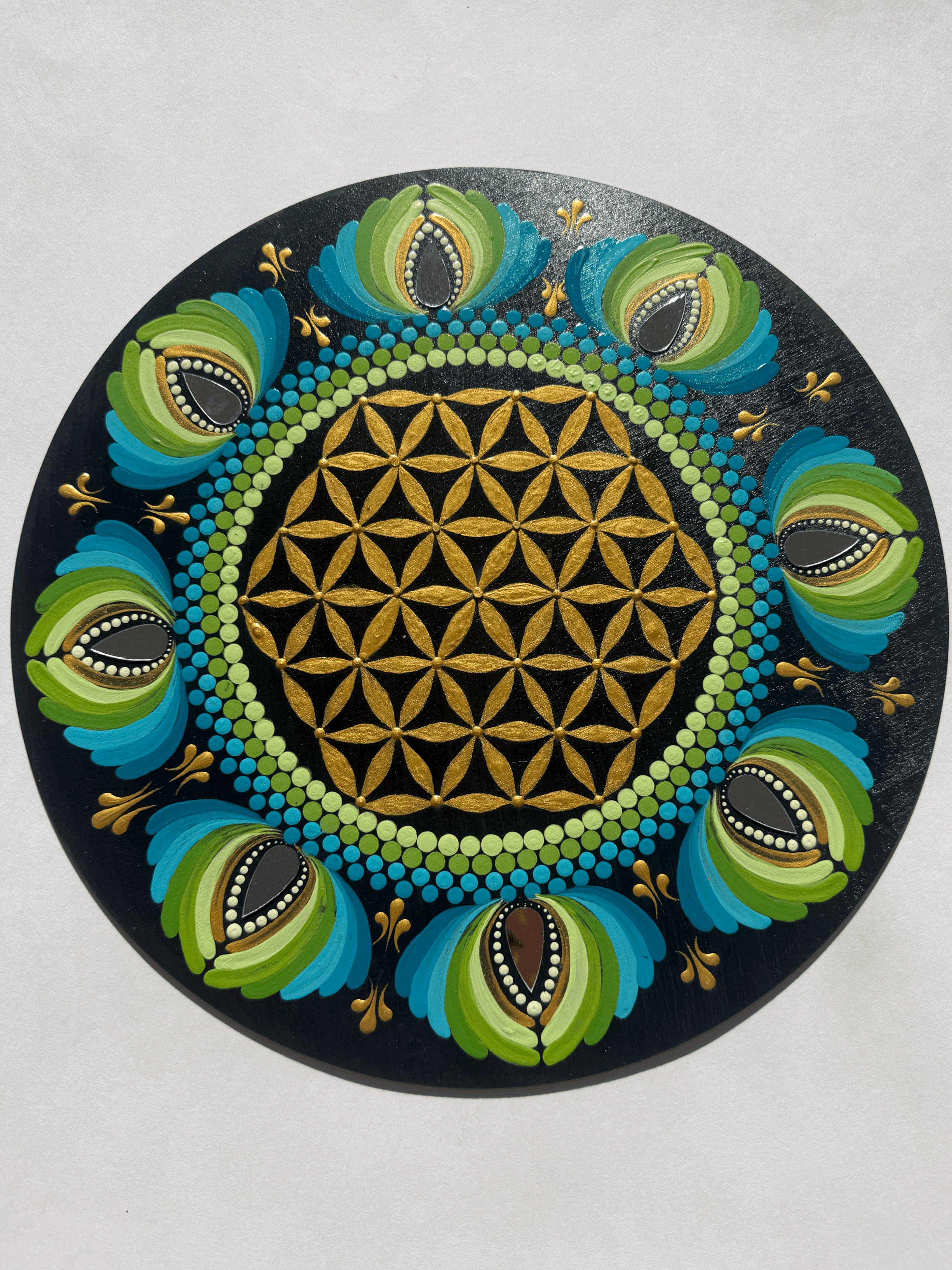 14”  Flower of Life Dot Mandala Painting | Spiritual Wall Art, Sacred Geometry | Meditation & Yoga Room Decor