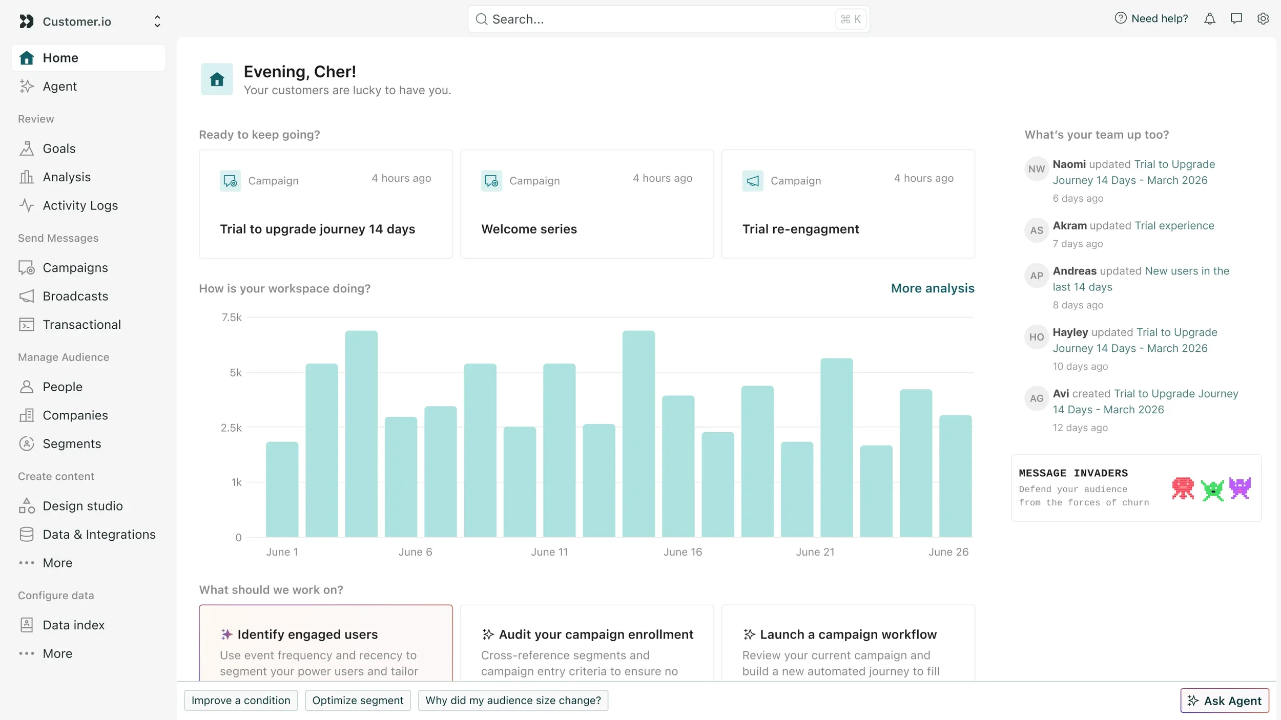 A new homepage experience gave users a quick overview of their progress, as well as contextual AI prompts for their tasks.