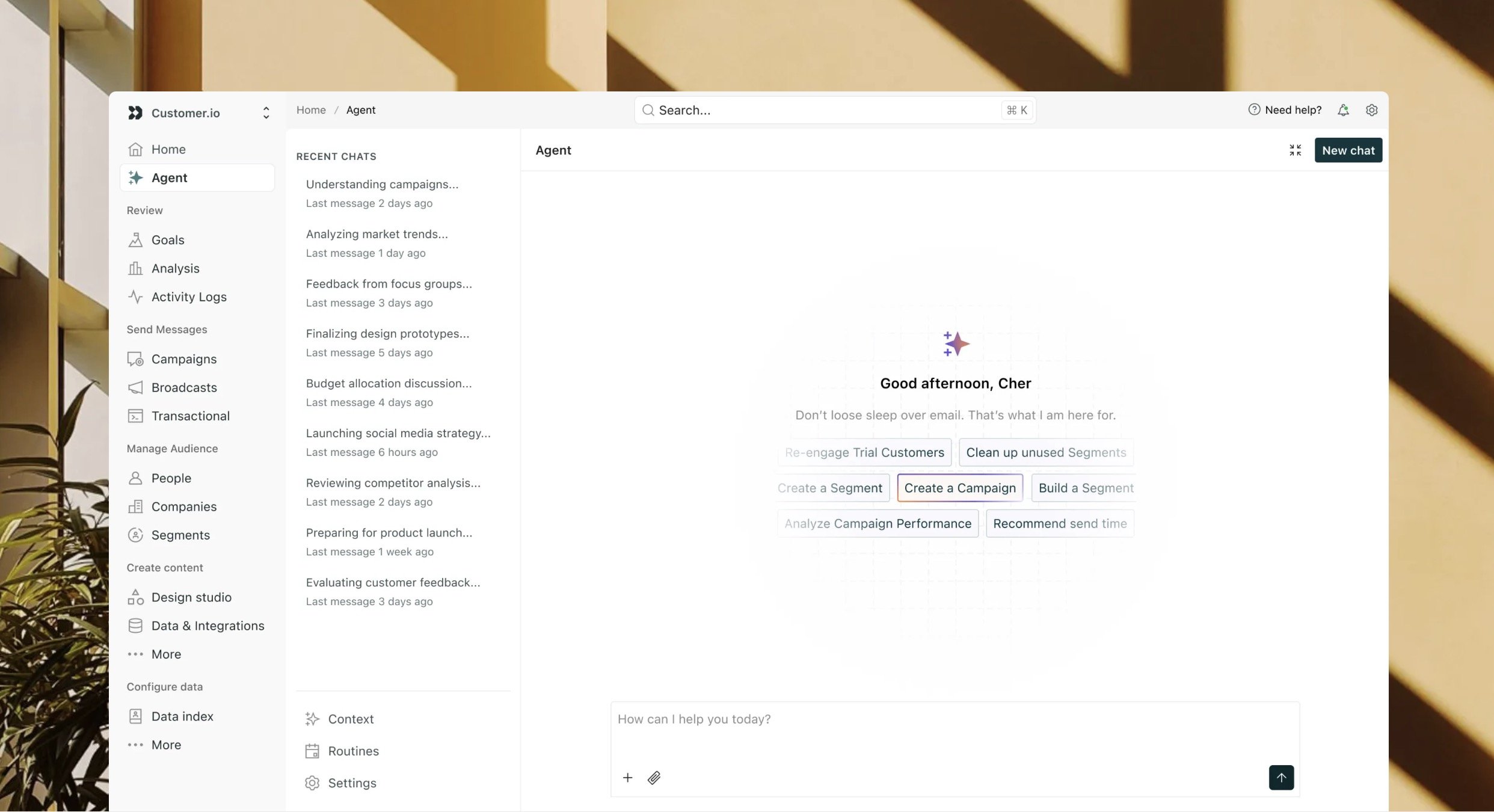 The Customer.io Agent was built from the ground up to help users with complex campaign flows, content creation, and analytics. 