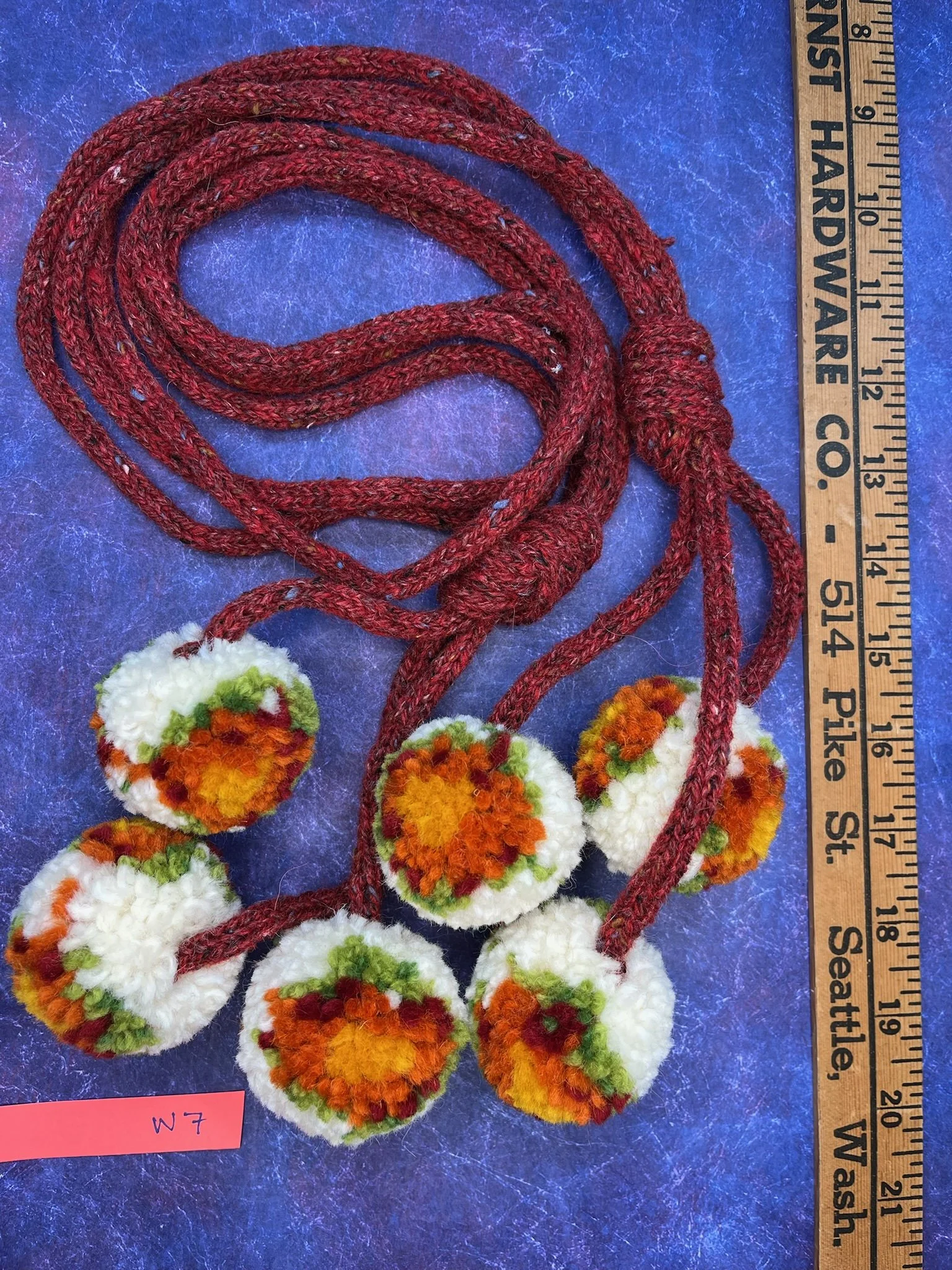 Crunchy Burgundy Flowers Pompom Scarf W7