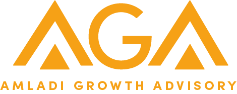 Logo of AGA, Amladi Growth Advisory, with stylized orange and black text.