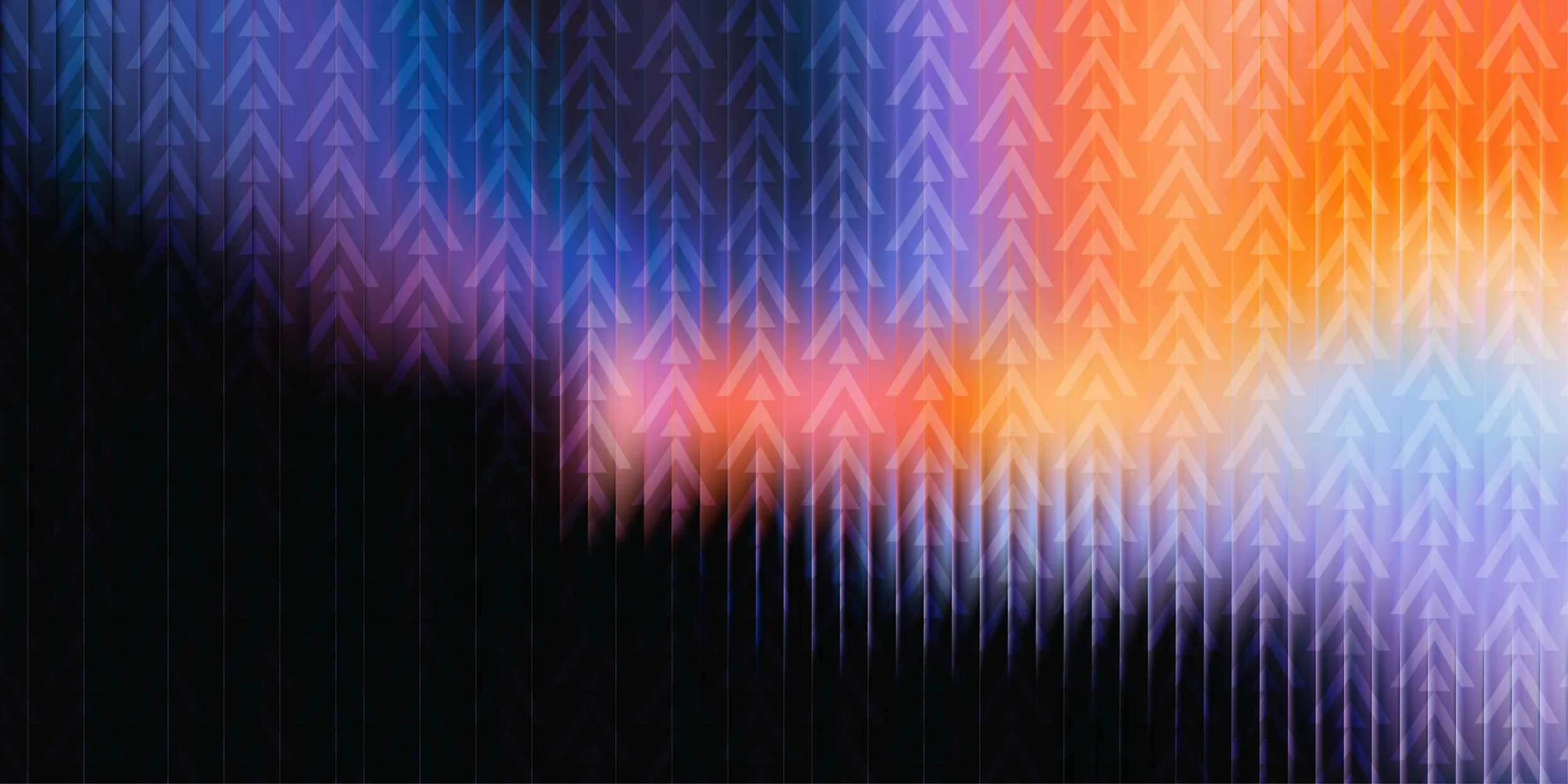 Abstract colorful background with vertical lines and arrow shapes in shades of blue, purple, pink, orange, and yellow.