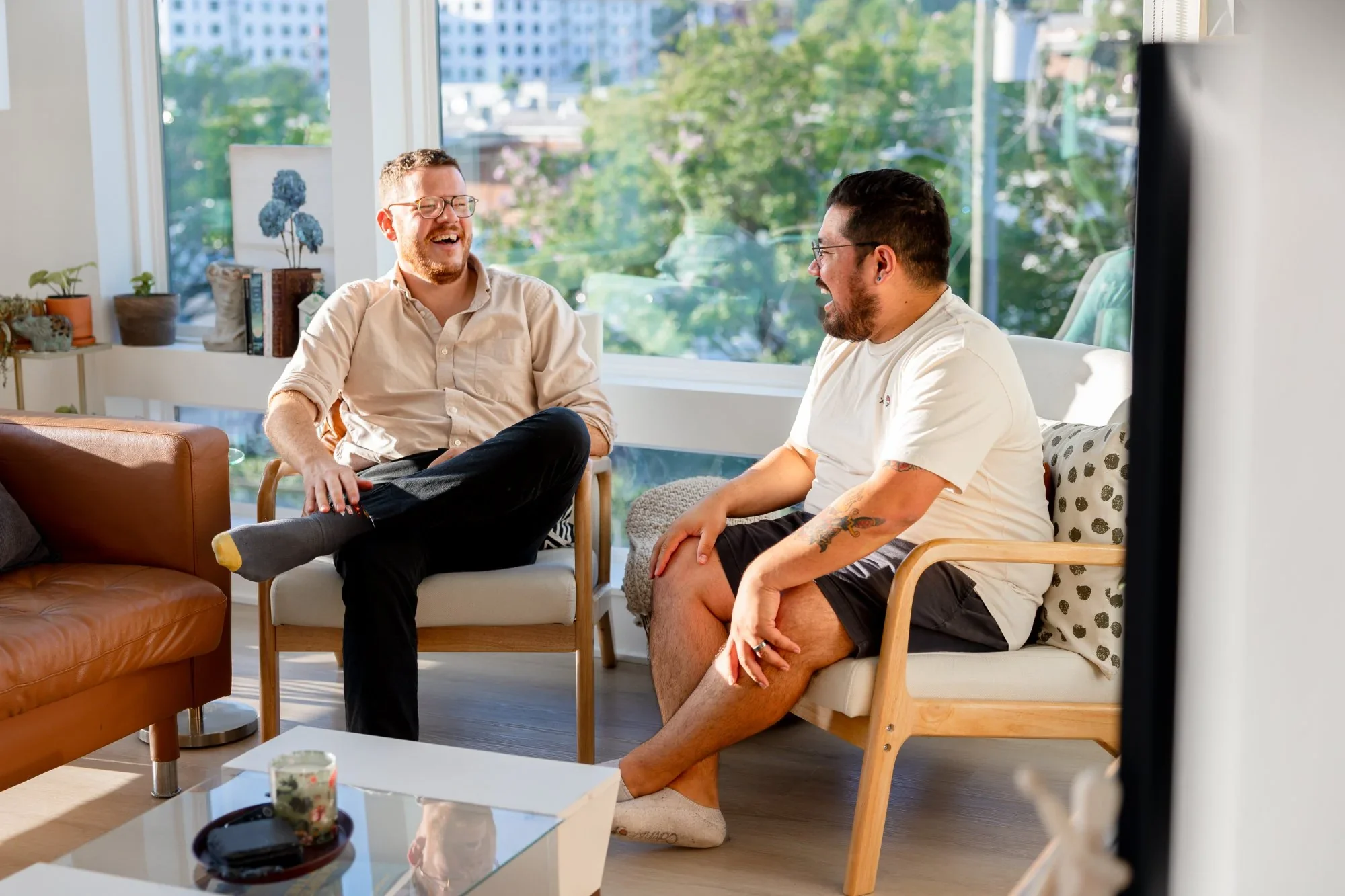 two men laughing at life group