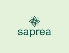 Saprea logo featuring a stylized green flower above the word 'saprea' on a light green background.