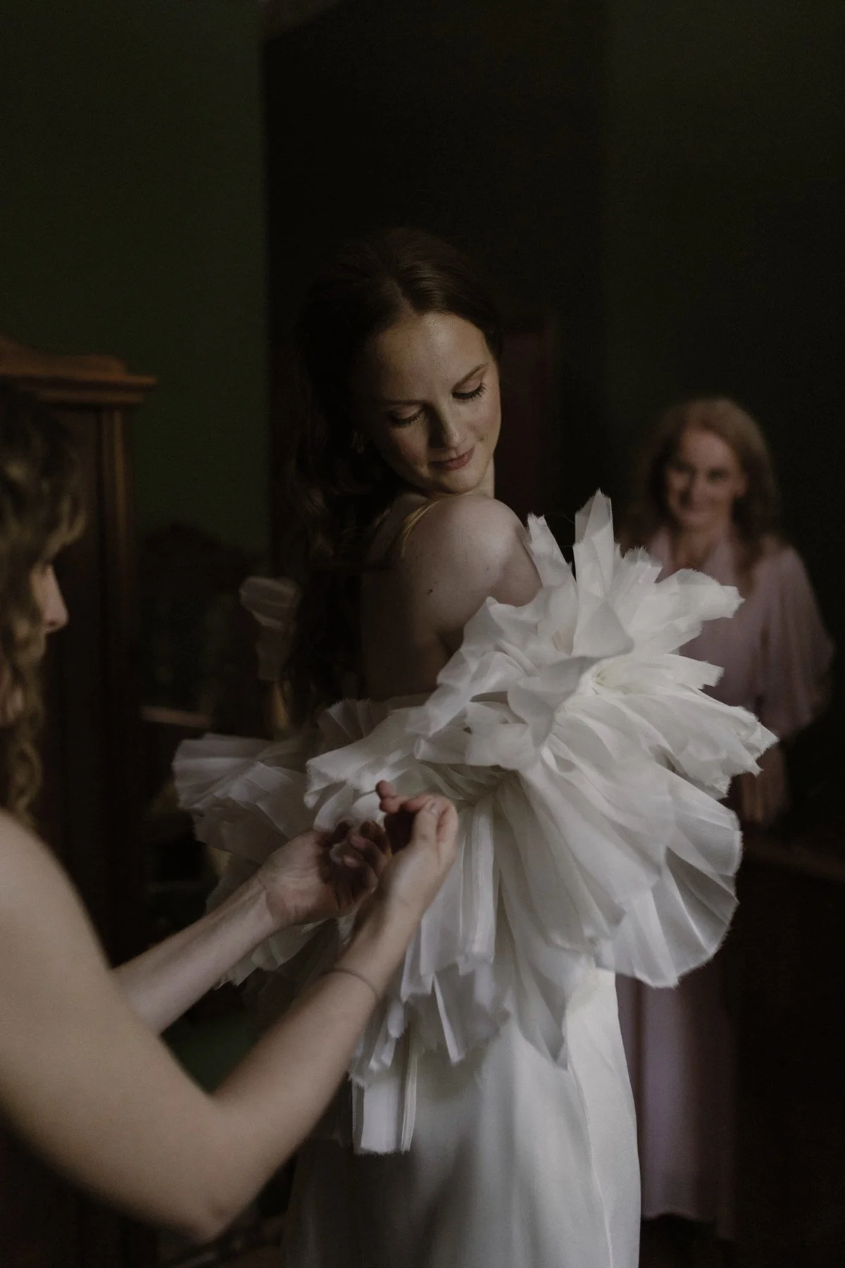 Fashion-inspired bridal portrait with a cinematic feel