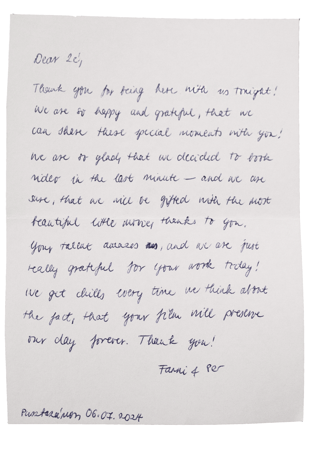 couple testimonial letter for destination wedding photographers and filmmakers in europe lookimaginary