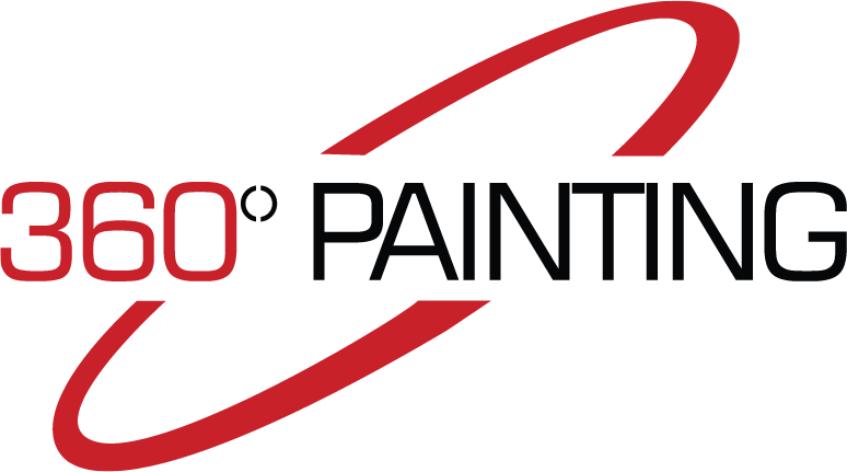 Logo for 360 Painting with red and black text and a curved red swoosh.