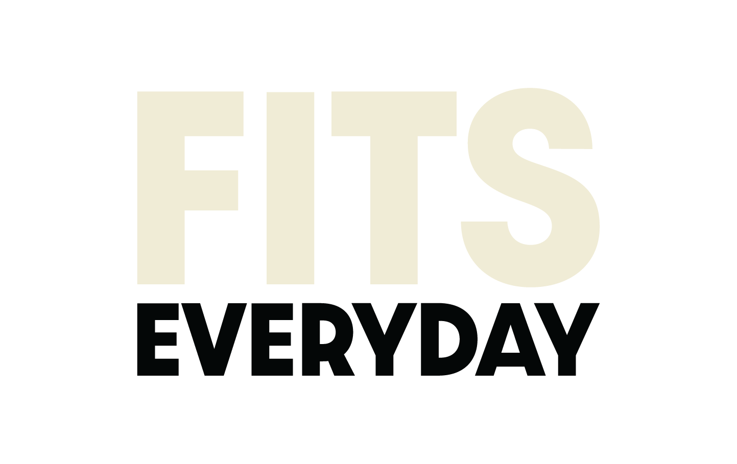Text reading 'FITS' in large cream-colored letters, with 'EVERYDAY' written underneath in smaller black letters.