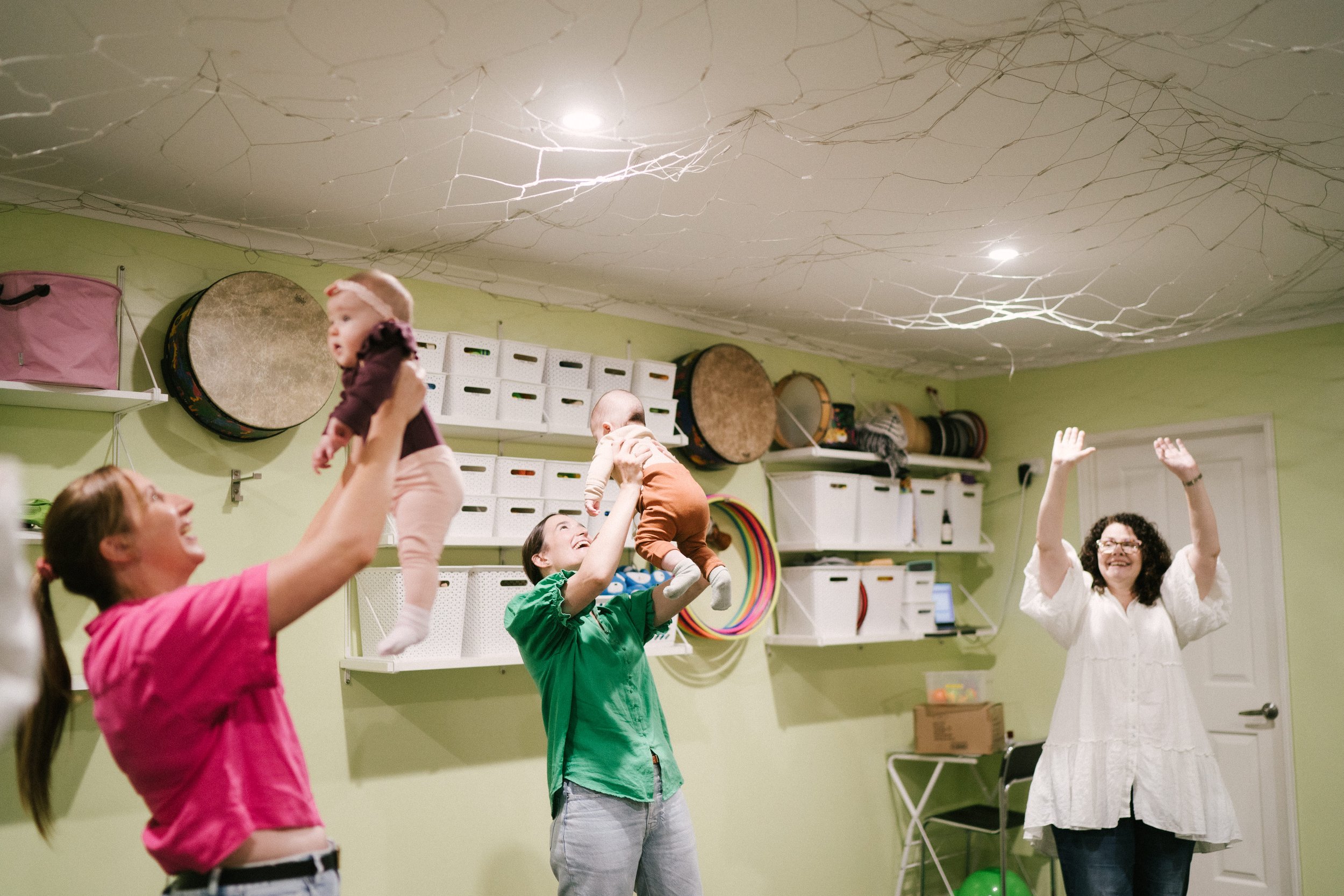 Mothers bonding, engaging and playing with their babies during a music and movement class at Leisa's Music Place, Toowoomba.