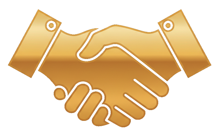 Illustration of two hands shaking in a gold color.