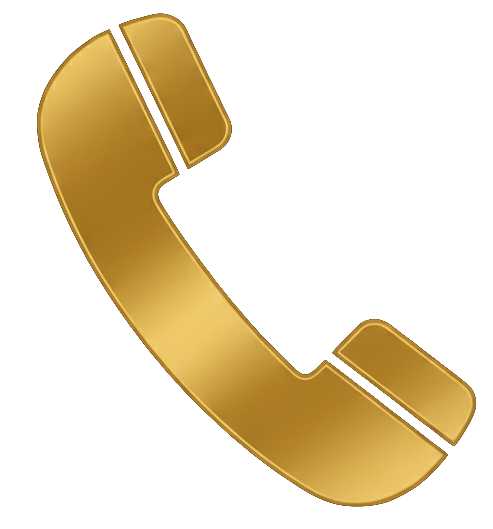 Gold telephone handset icon with a shadow.