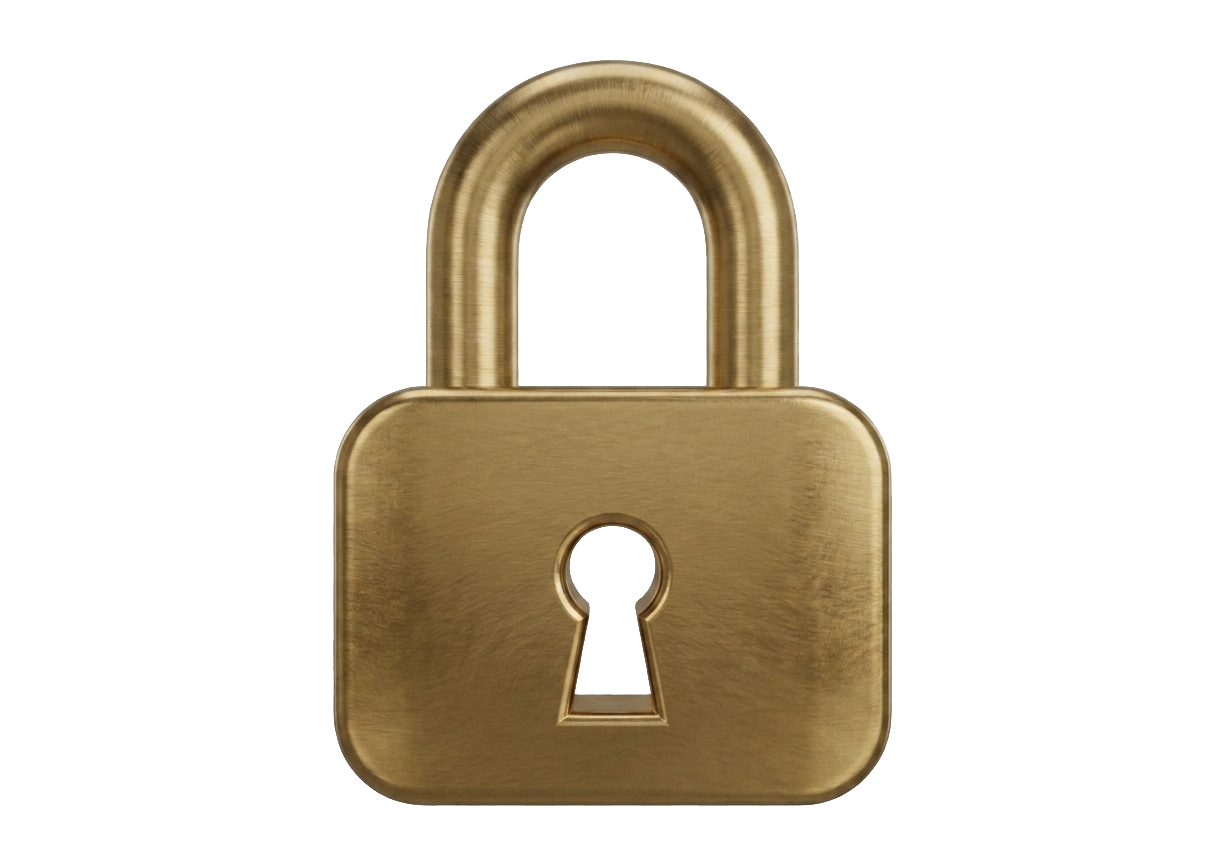 Gold padlock with a keyhole on a light-colored background.