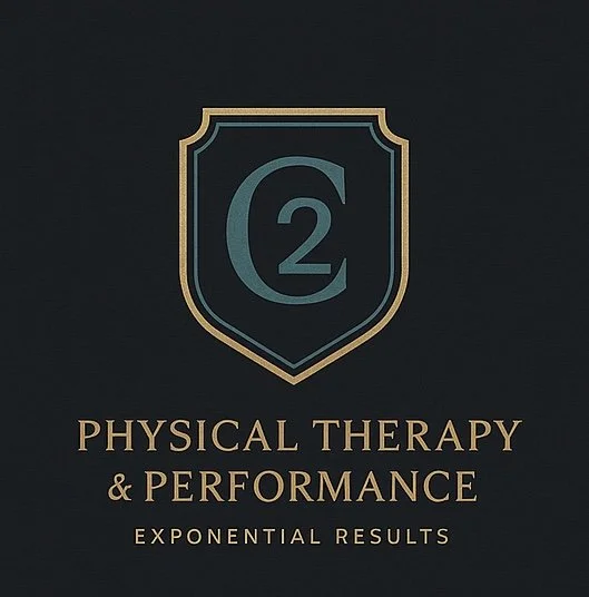 Logo with shield containing a stylized G and 2, and text 'Physical Therapy & Performance' and 'Exponential Results'.