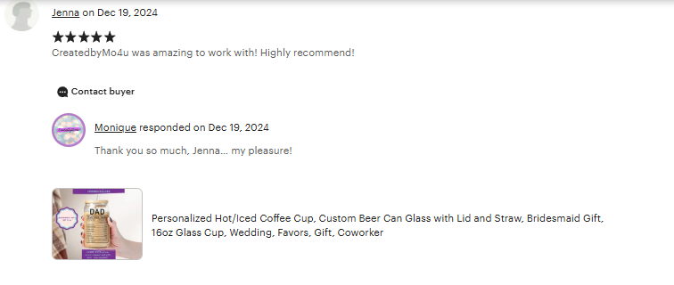 A personalized hot or iced coffee cup with custom beer can glass, lid, and straw, presented as a wedding gift for a coworker.