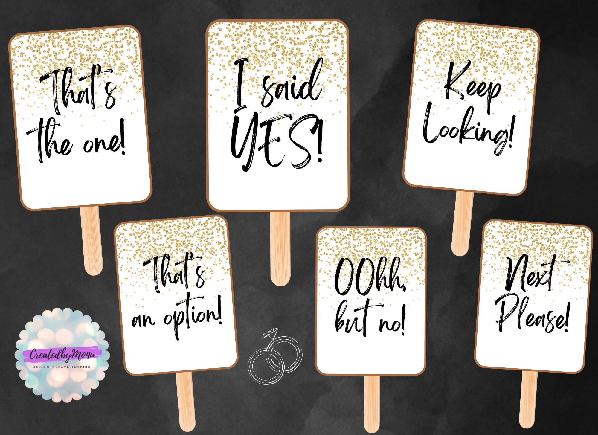Say Yes to the Dress – Bridal Shopping Paddles - GOLD GLITTER  (Digital Download)