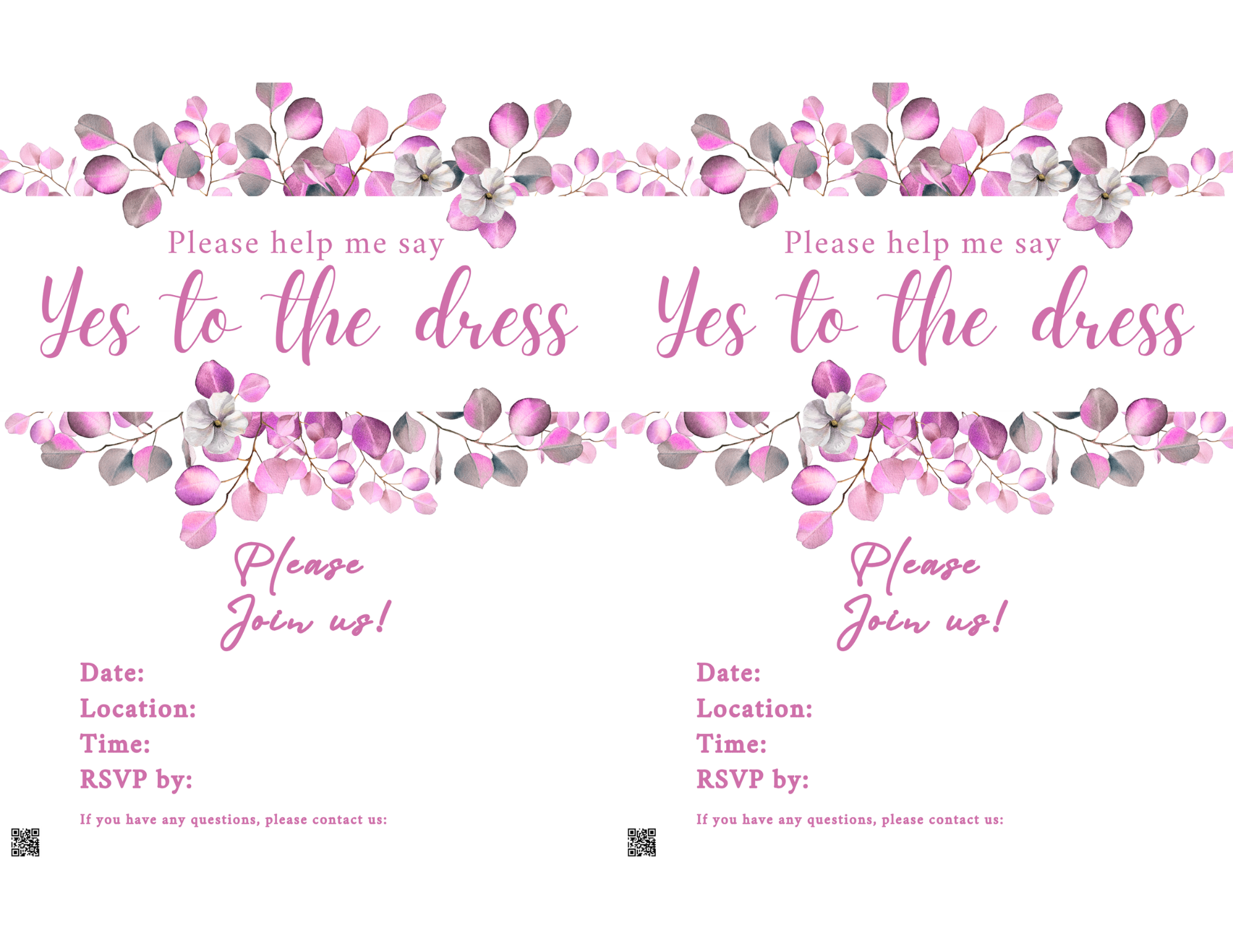 Say Yes to the Dress Invitations | Bridal Dress Shopping Invite Templates | 5 Colors