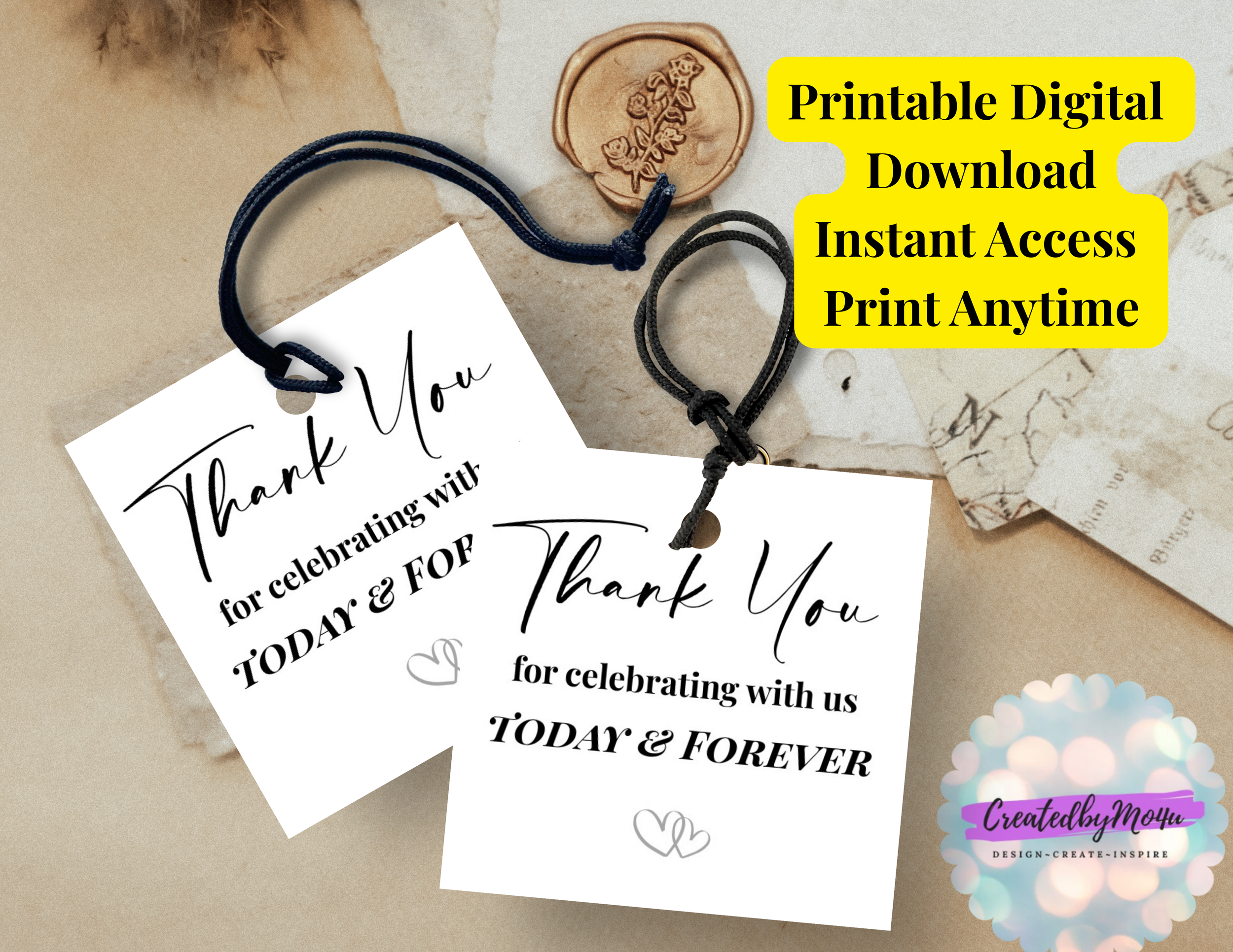 Wedding & Anniversary Favor Tags Printable | 3 Sizes Included | Thank You Tag Template | Digital Download PDF