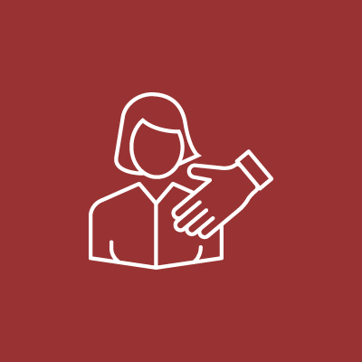 A icon showing a female employee being touched inappropriately on her shoulder.