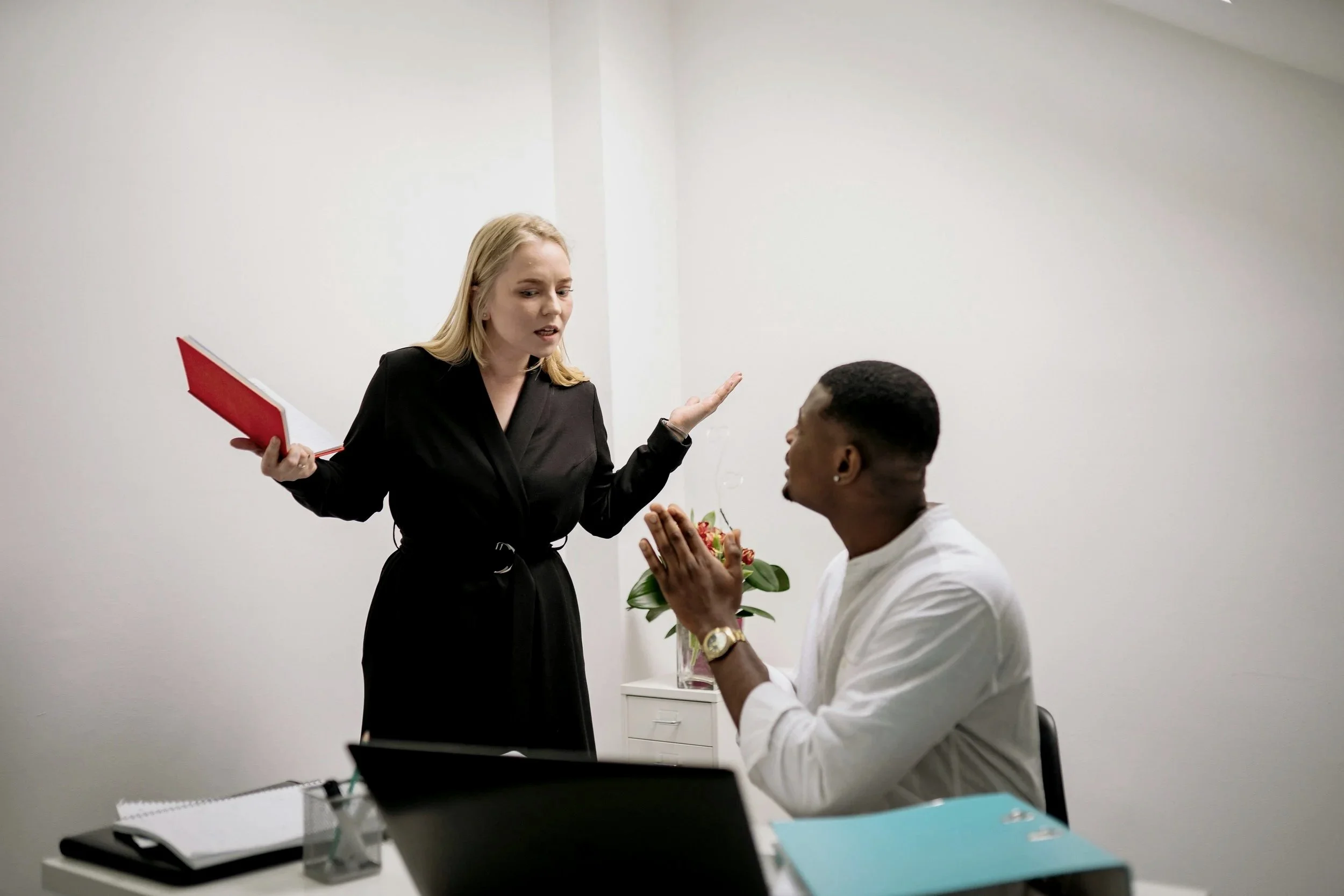 An image showing an employee invoking his rights against retaliation.