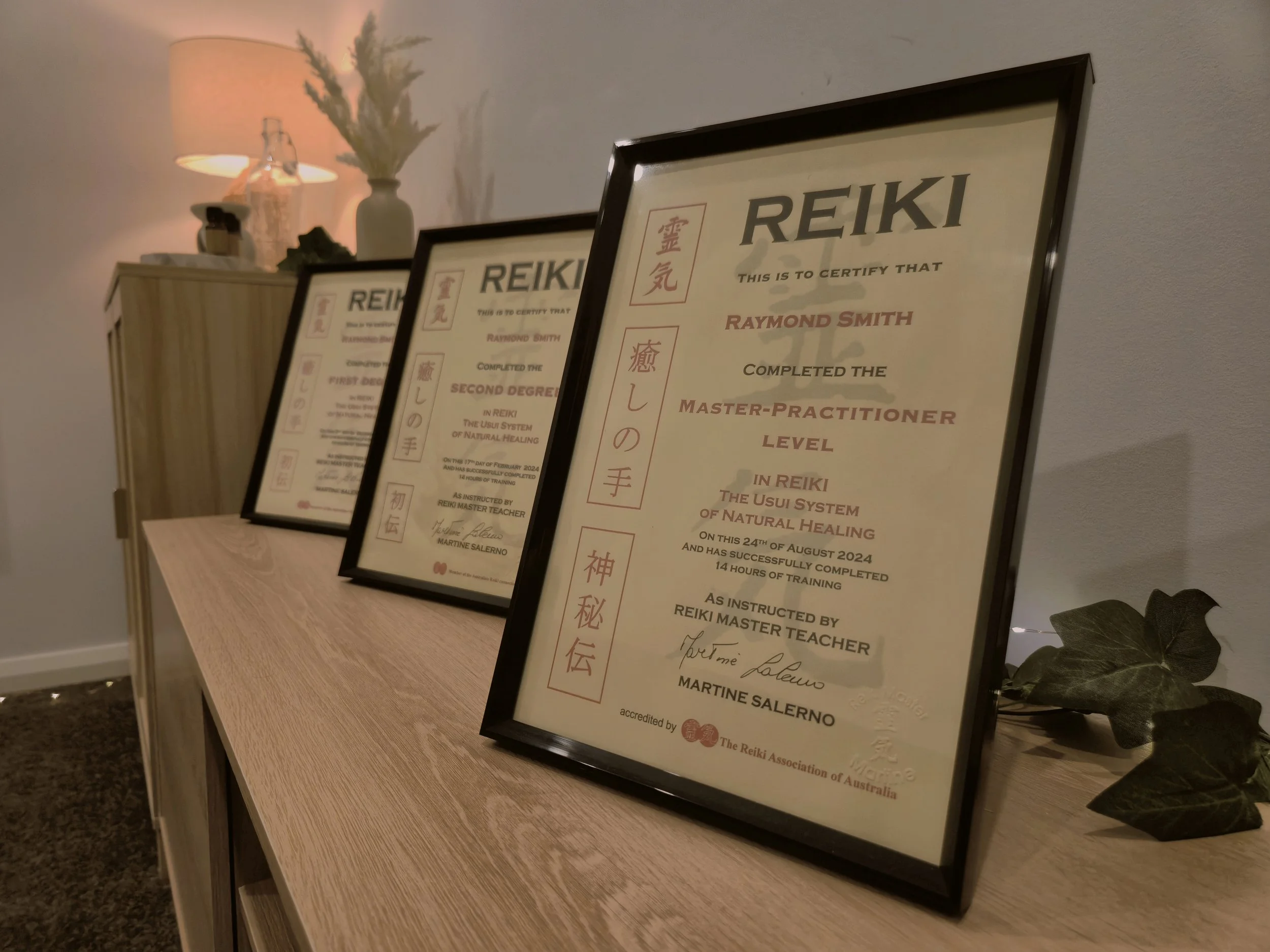 Reiki Master certificates and credentials for Traditional Usui Reiki