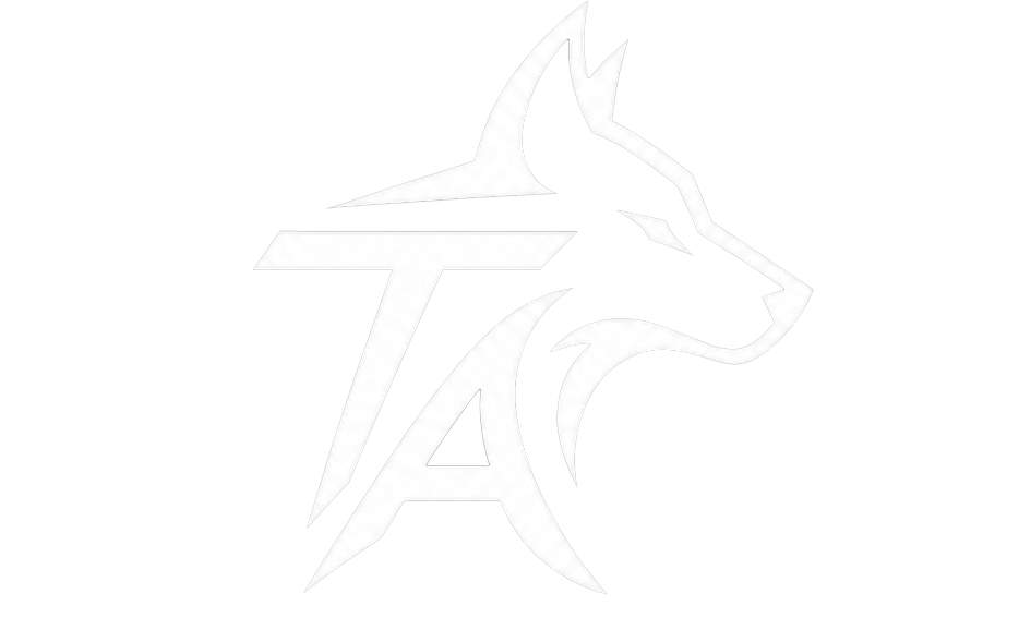 Black and white logo with a stylized wolf head and the letters 'TAC' integrated into the design.