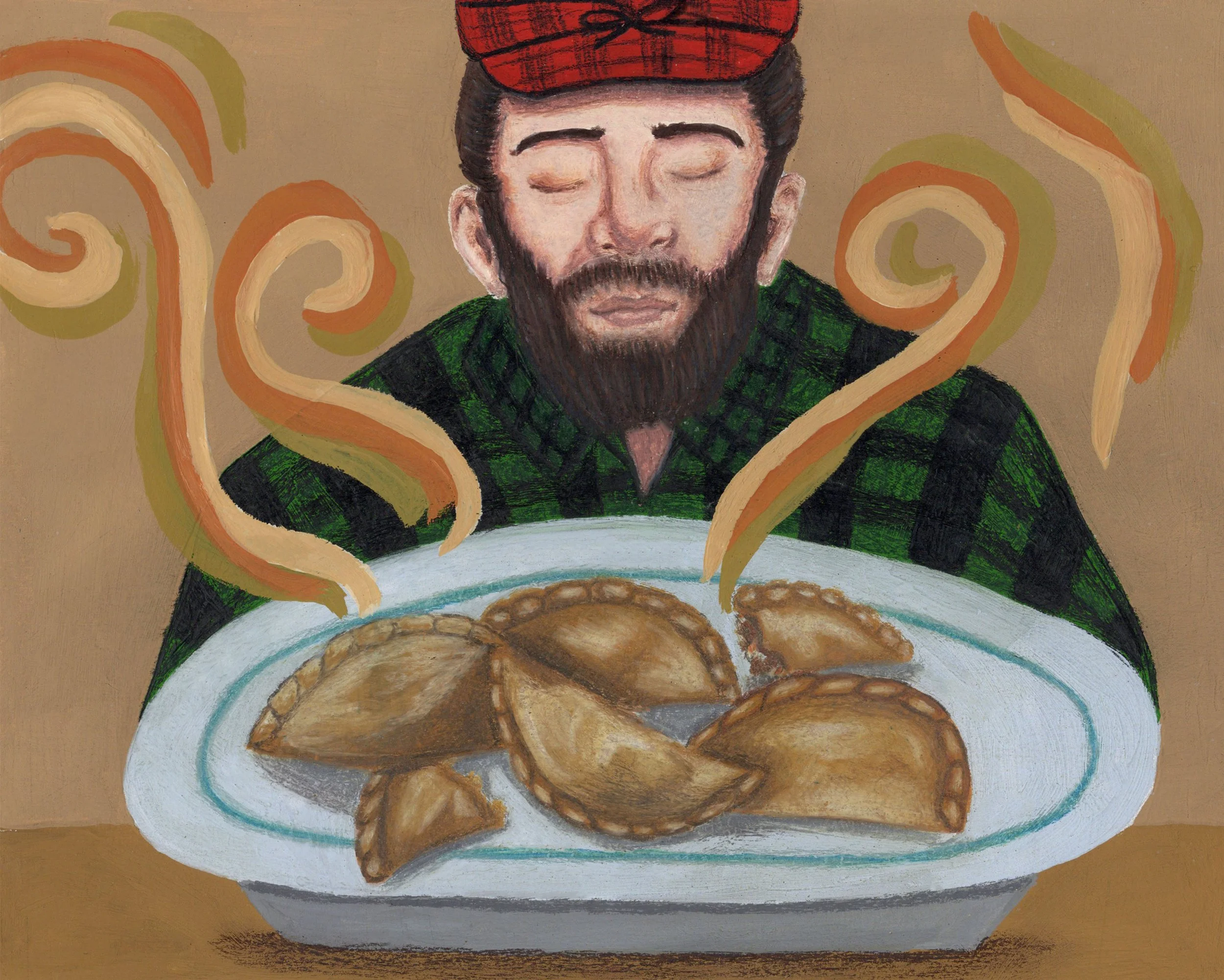 Page 5: Pasties (Regional food item), Mixed Media, 2024.