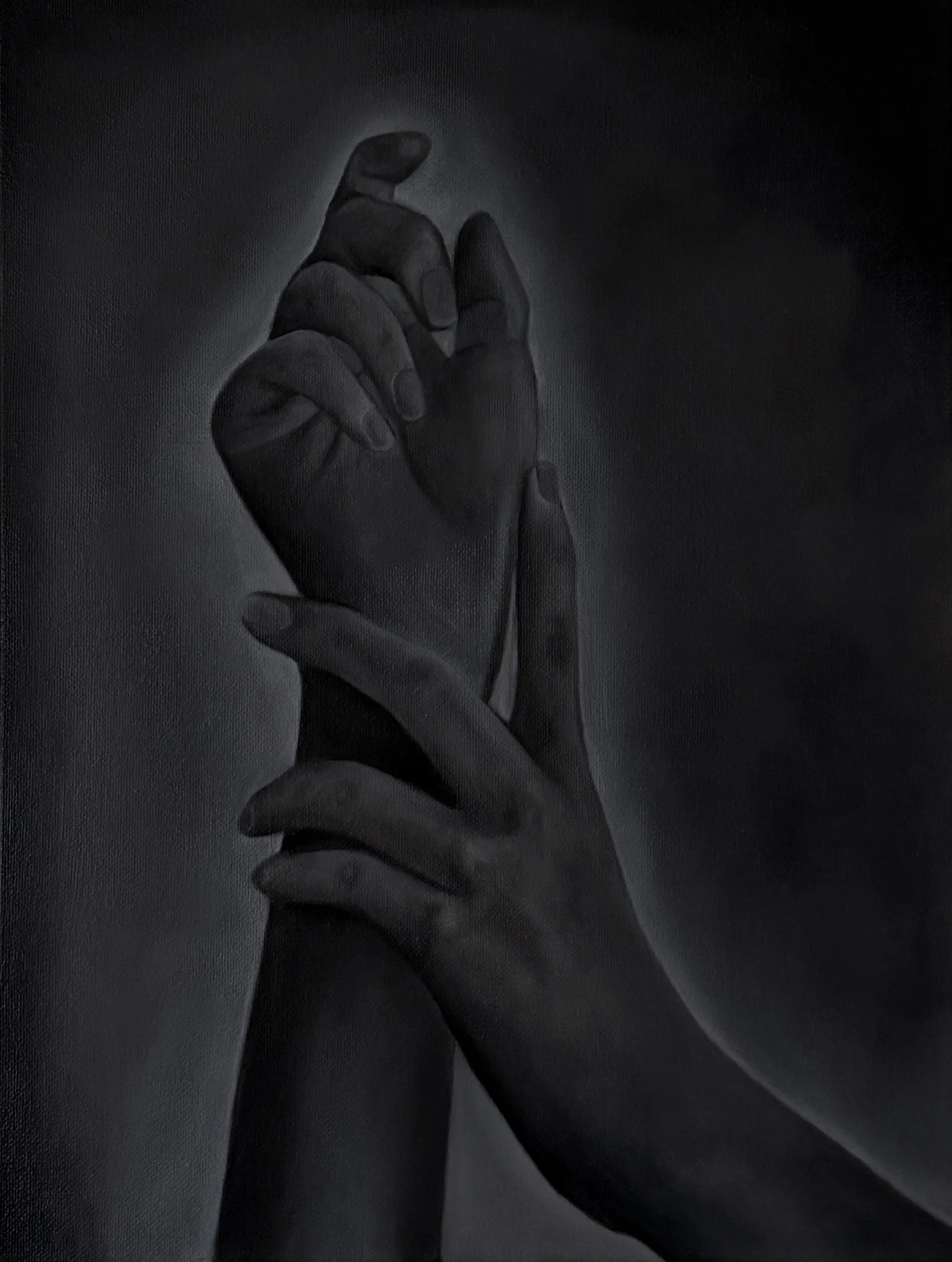 two hands grabbing each other black and white