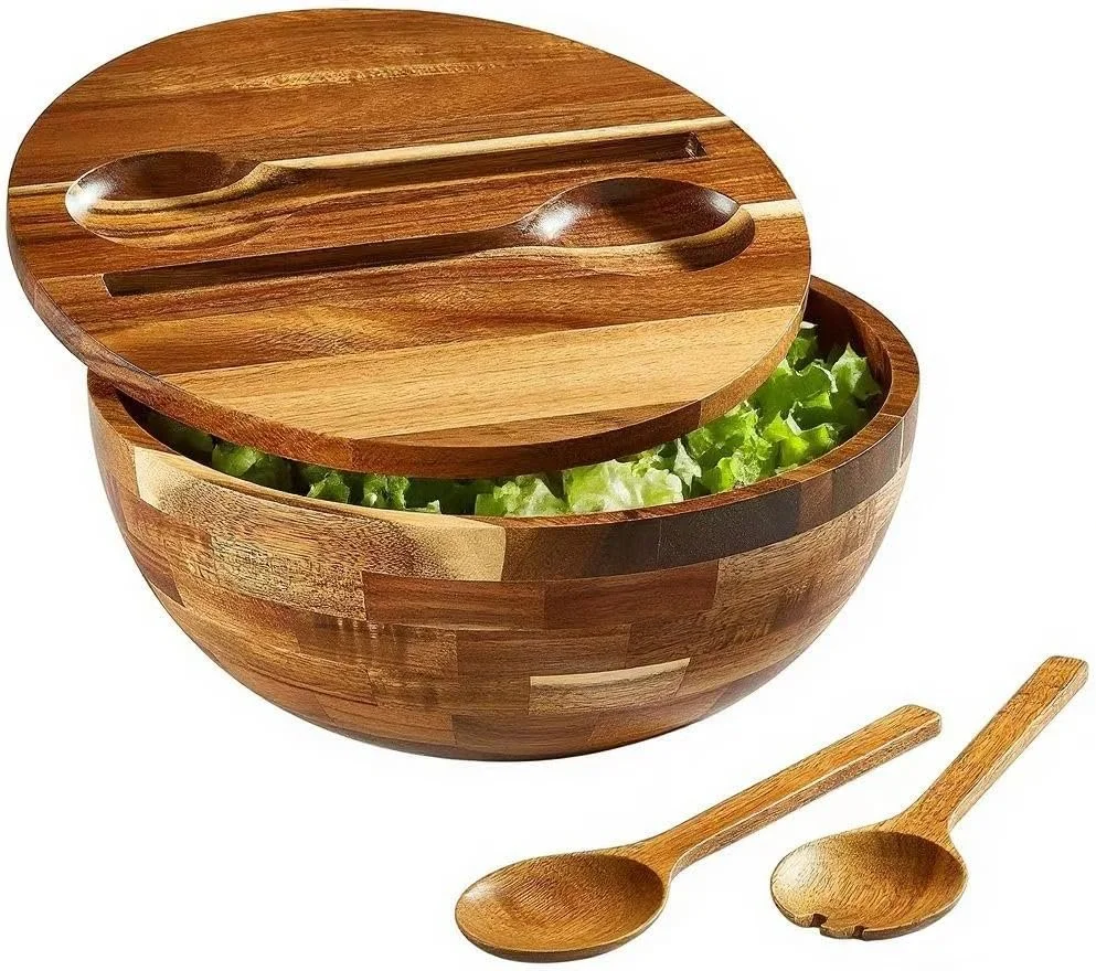 acacia wood salad bowl set
