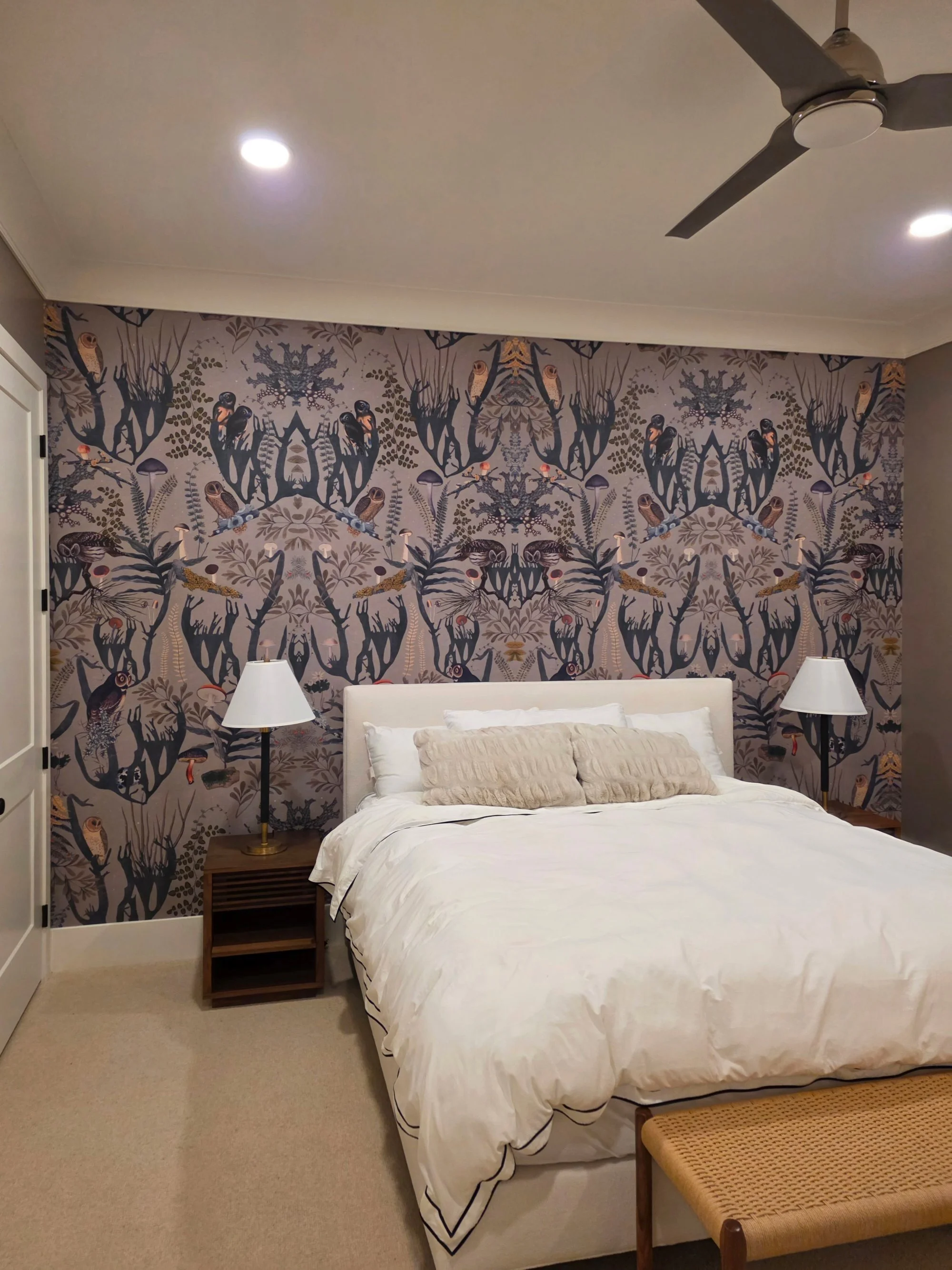 Bedroom wallpaper accent wall installation with custom mural design in Denver, CO