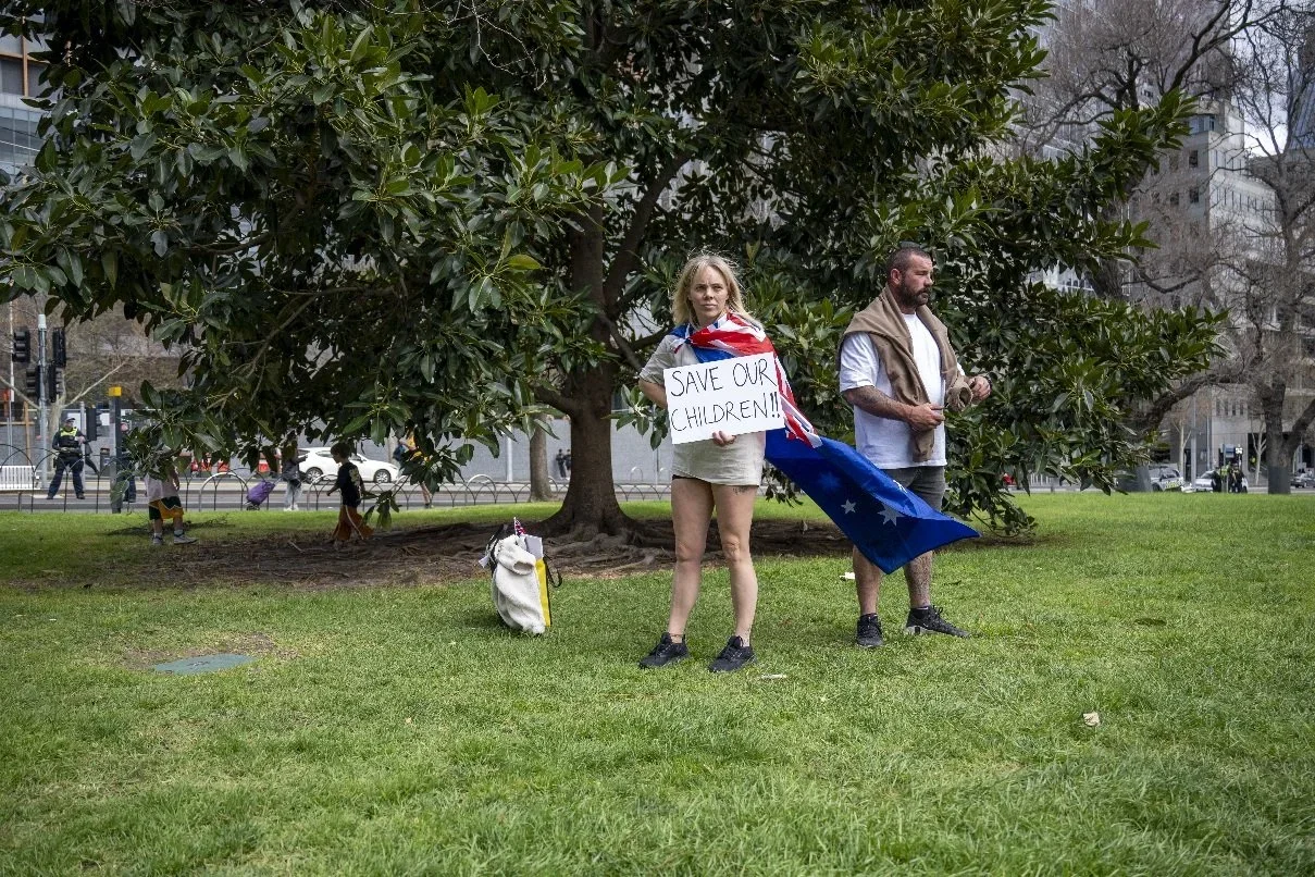 Editorial photograph from the Marches for Australia protests in Melbourne, documenting public demonstrations and civic expression. / photo by Farhad Rajabali | Artssie