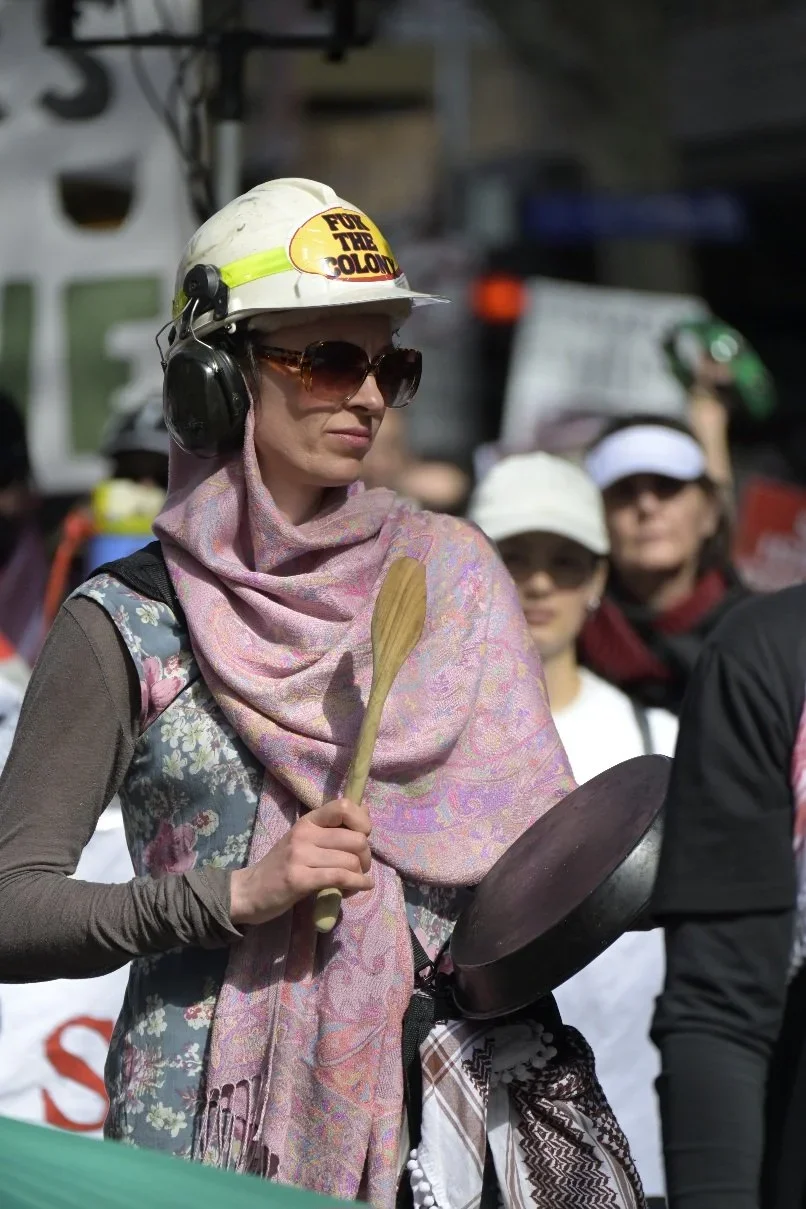 Editorial photograph from pro-Palestine demonstrations held in Melbourne during September–October 2025, documenting public protest, civic participation, and collective expression in urban space. Part of a long-form documentary project by photographer