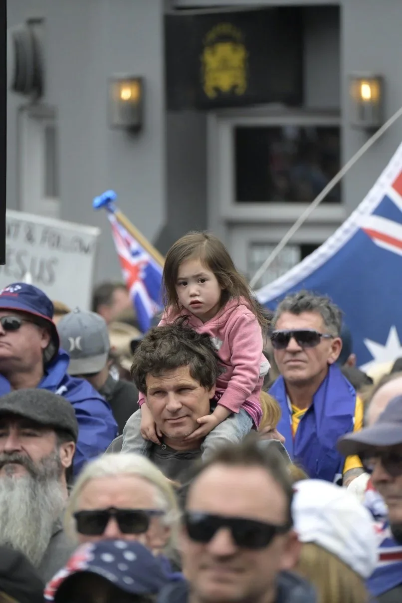 Editorial photograph from the Marches for Australia protests in Melbourne, documenting public demonstrations and civic expression. / photo by Farhad Rajabali | Artssie