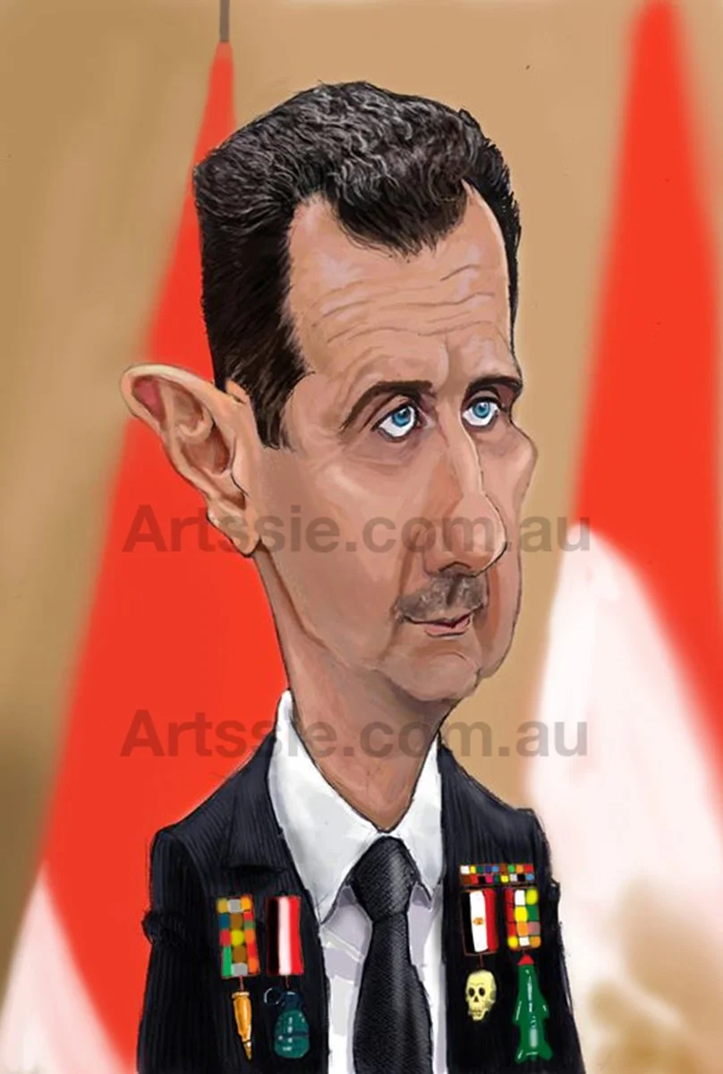 Editorial caricature of Bashar al-Assad, former President of Syria.