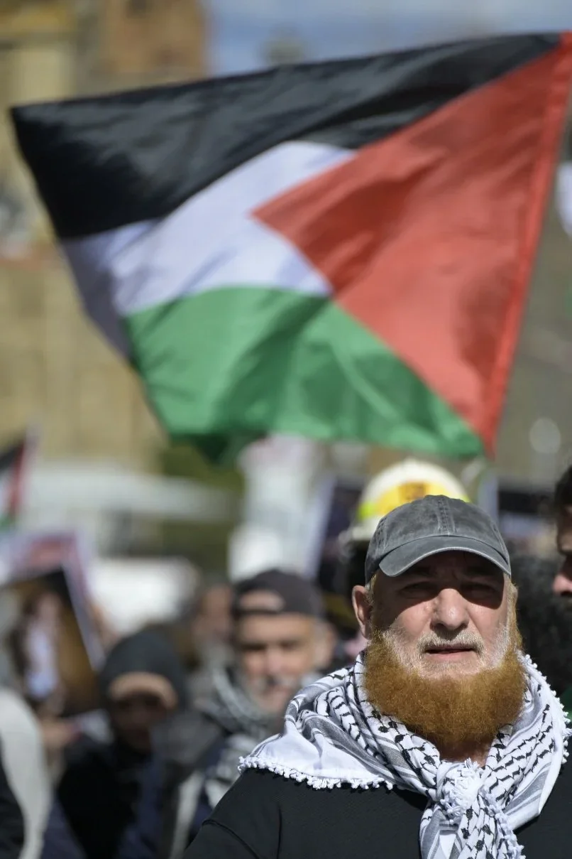 Editorial photograph from pro-Palestine demonstrations held in Melbourne during September–October 2025, documenting public protest, civic participation, and collective expression in urban space. Part of a long-form documentary project by photographer