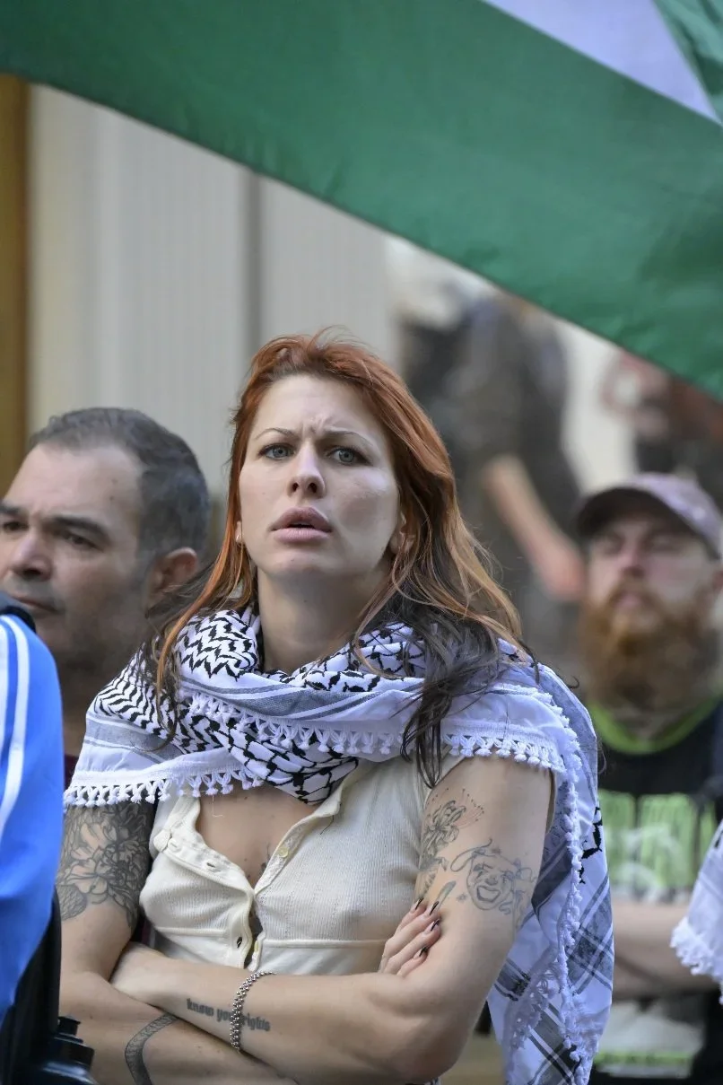 Editorial photograph from pro-Palestine demonstrations held in Melbourne during September–October 2025, documenting public protest, civic participation, and collective expression in urban space. Part of a long-form documentary project by photographer