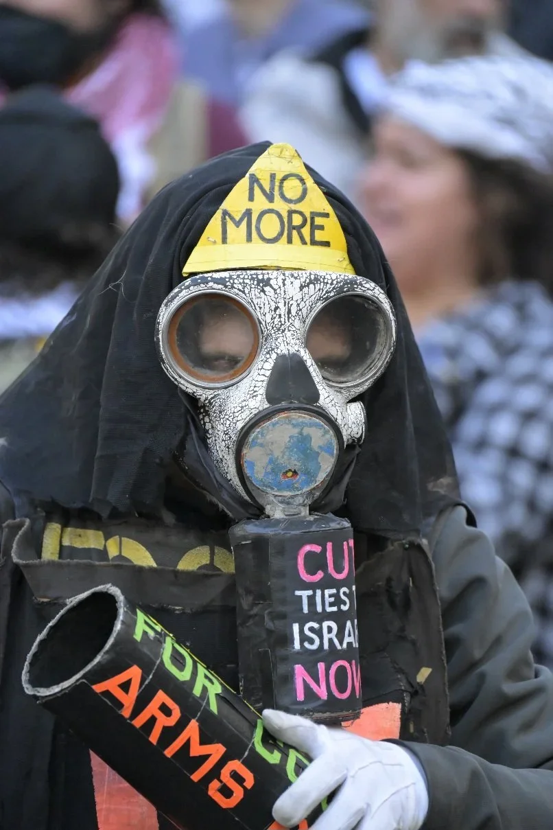 Editorial photograph from pro-Palestine demonstrations held in Melbourne during September–October 2025, documenting public protest, civic participation, and collective expression in urban space. Part of a long-form documentary project by photographer