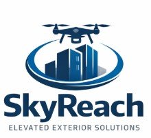 SkyReach logo with a drone flying above a cityscape