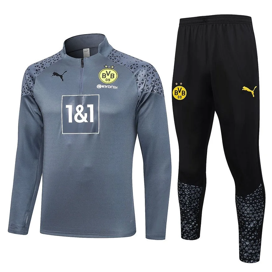 Grey/Black BVB Dortmund Tracksuit Kit
