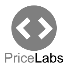 PriceLabs logo with gray circle and white coding icon