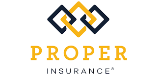 Proper Insurance logo featuring interlinked abstract shapes and the company name in yellow and black text.