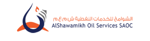 Logo of AlShawamikh Oil Services SAOC with Arabic and English text and a stylized oil drop graphic