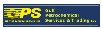 Logo for Gulf Petrochemical Services & Trading LLC, with yellow and blue design and text.