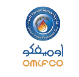 OMIFCO logo featuring a flame and water drop with Arabic script and English text
