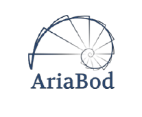 Logo with a stylized compass spiral design and the text 'AriaBod' underneath.