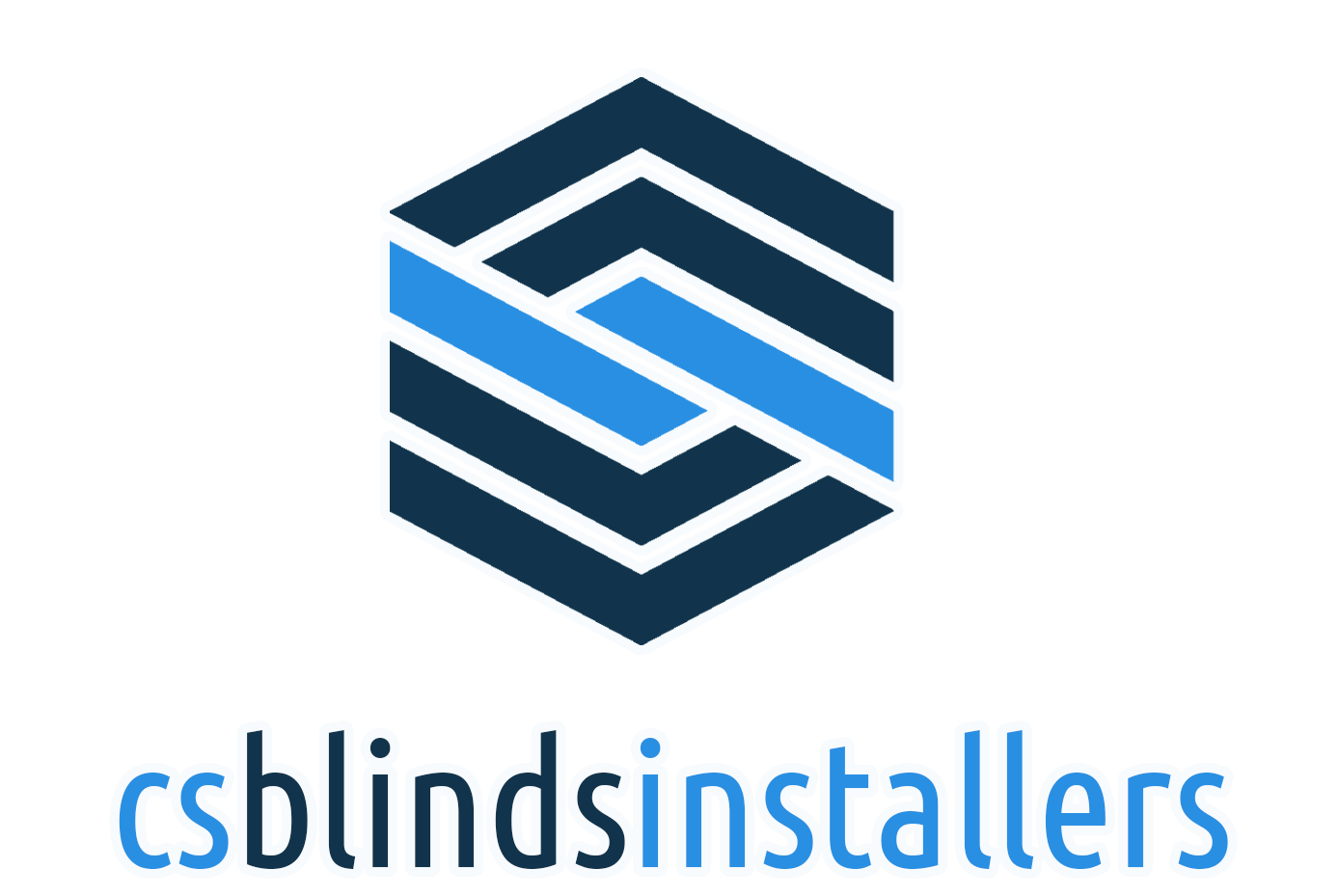 Logo of CS Blinds Installers featuring a stylized geometric design in shades of blue and the company name in bold, rounded text.