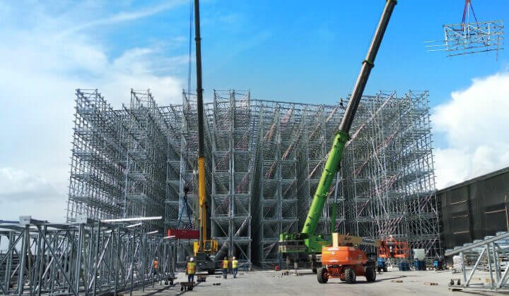Large Rack-supported building system under construction