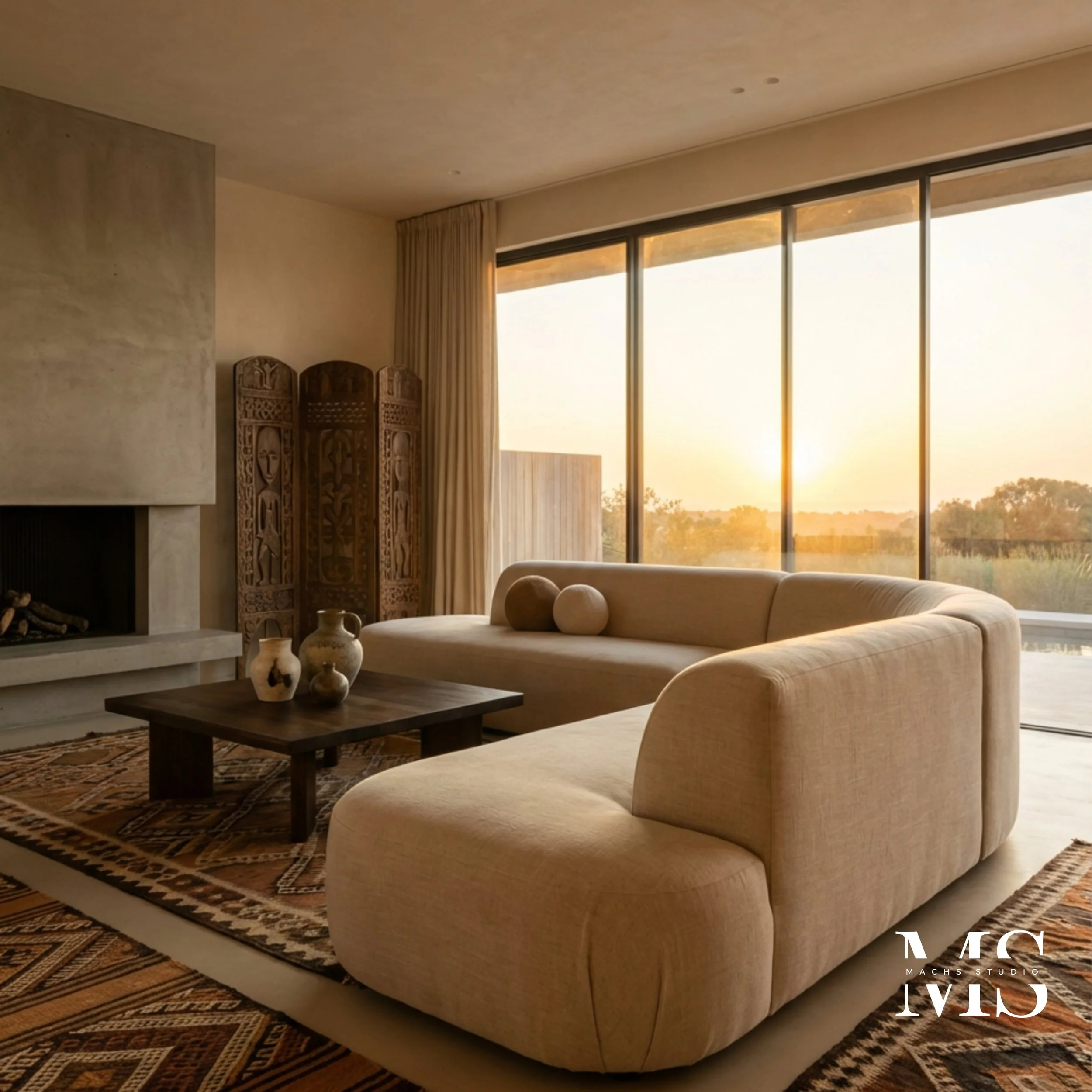 A space shaped by texture, shadow, and stillness. 
Rooted in African materiality yet softened through contemporary form.